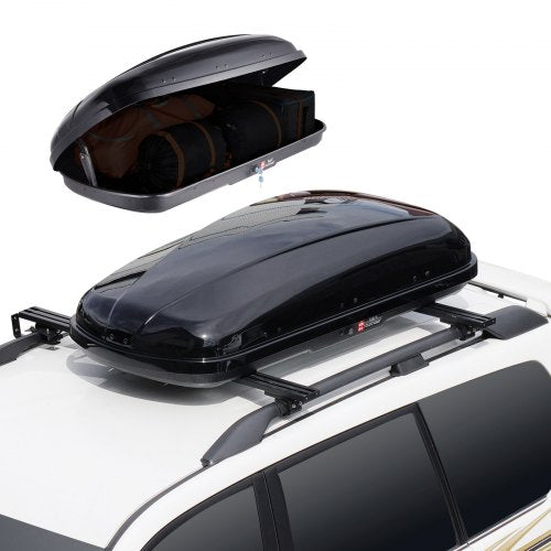 Rooftop Cargo Carrier, 8 Cubic Feet Roof Cargo Box, ABS Hard Shell Roof Box, with Dual-Sided Opening and 2 Reinforced Straps, Aerodynamic, Suitable for most Crossbar, for Car, Wagon, SUV, Black