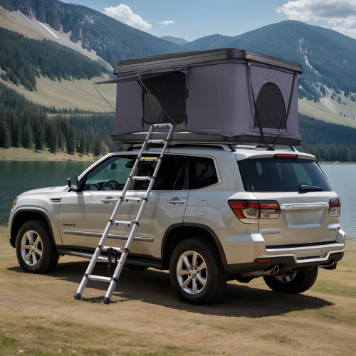 Rooftop Tent Hard Shell, Naturnest Rooftop Tent Hardshell for 2-3 Person, Hard Shell Roof Top Tent with Telescopic Ladder Thick Mattress, Waterproof Windproof for Jeep SUV Van Pickup Truck
