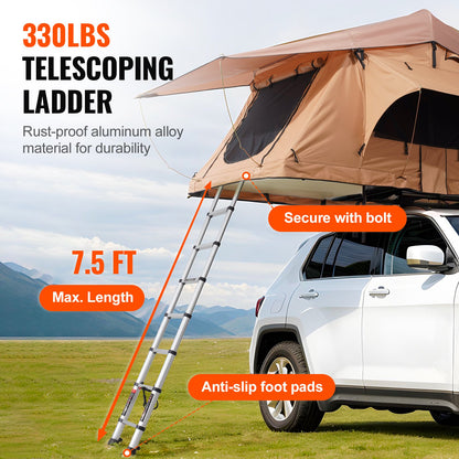Rooftop Tent Hard Shell, Naturnest Rooftop Tent Hardshell for 2-3 Person, Folding Hard Shell Roof Top Tent with Telescopic Ladder Mattress PVC Cover Bag, Waterproof for Jeep SUV Van Pickup Truck