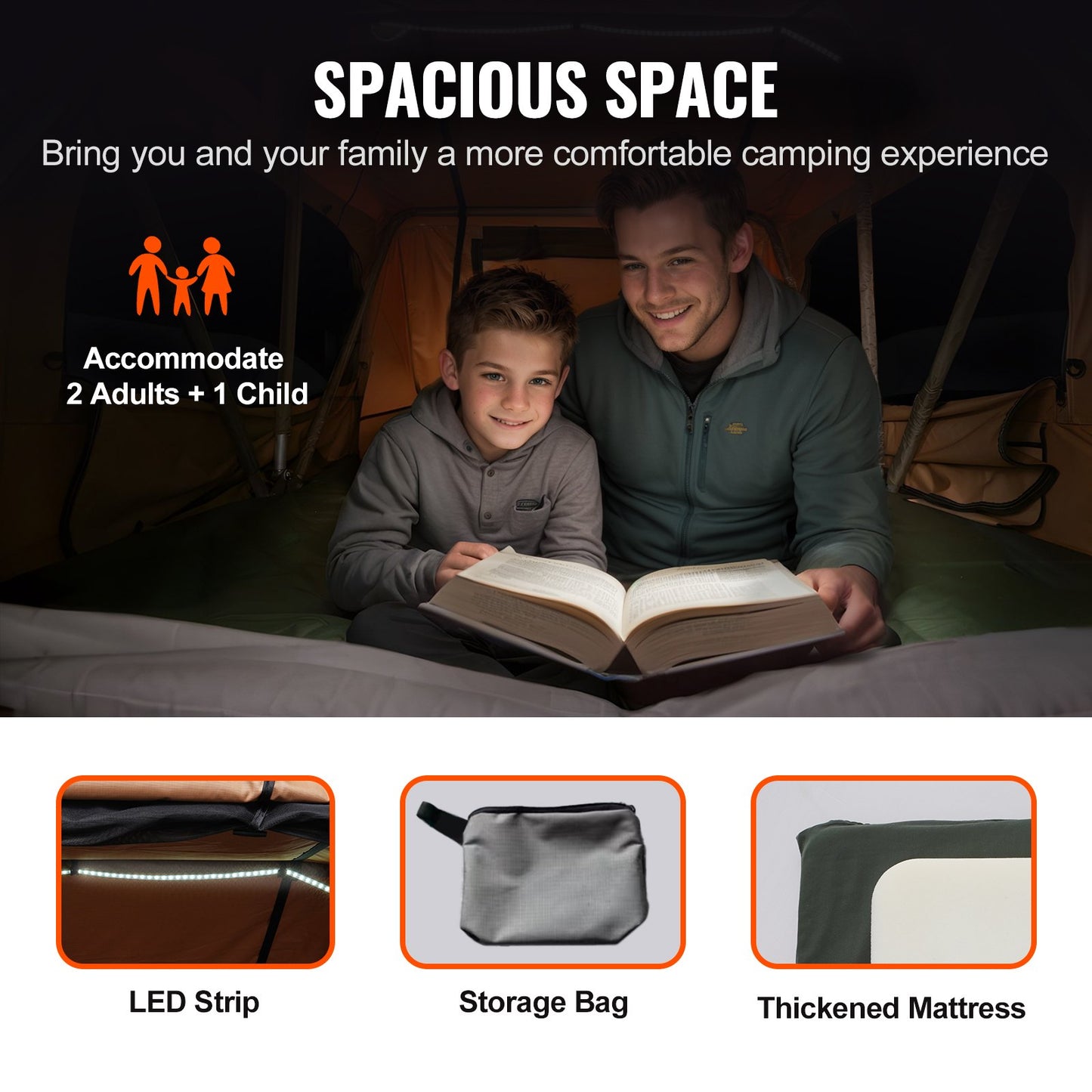 Rooftop Tent Hard Shell, Naturnest Rooftop Tent Hardshell for 2-3 Person, Folding Hard Shell Roof Top Tent with Telescopic Ladder Mattress PVC Cover Bag, Waterproof for Jeep SUV Van Pickup Truck