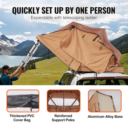 Rooftop Tent Hard Shell, Naturnest Rooftop Tent Hardshell for 2-3 Person, Folding Hard Shell Roof Top Tent with Telescopic Ladder Mattress PVC Cover Bag, Waterproof for Jeep SUV Van Pickup Truck