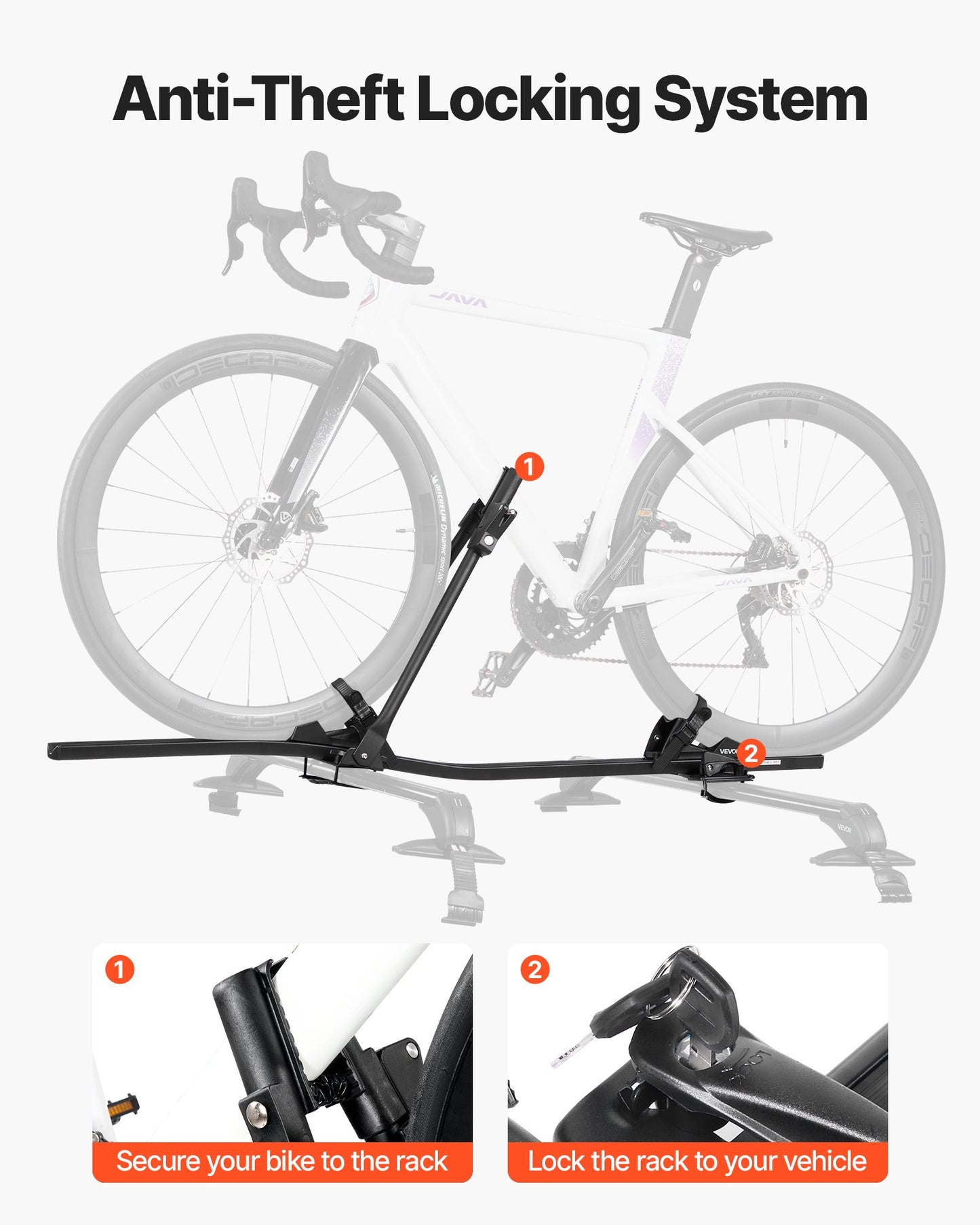 Roof Bike Rack, 15 kg Capacity, Upright Roof Mount Bicycle Rack with Secure Locking System for Most Standard Crossbars, Aluminum Upright Rooftop Bike Rack, 1 Bike Carrier for Car SUV, Black