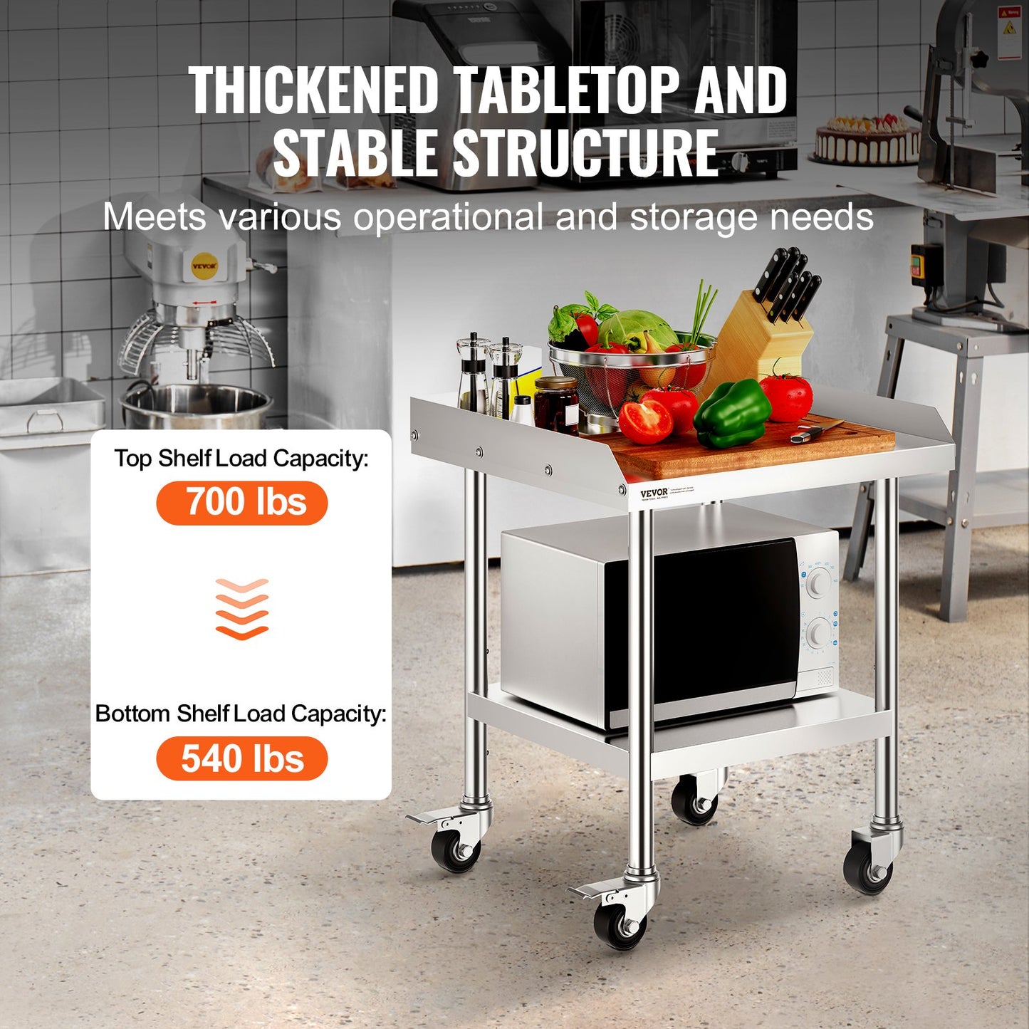 Stainless Steel Work Table 61x61 cm Commercial Food Prep Table W/ 4 Casters