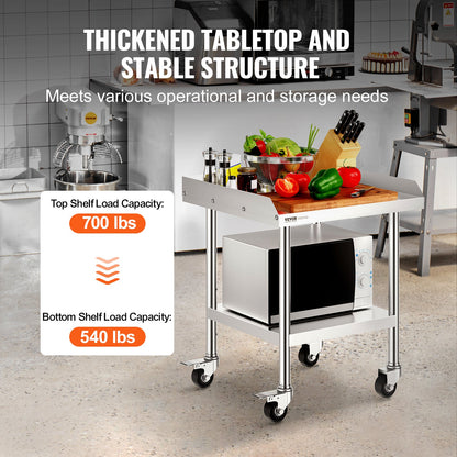 Stainless Steel Work Table 61x61 cm Commercial Food Prep Table W/ 4 Casters