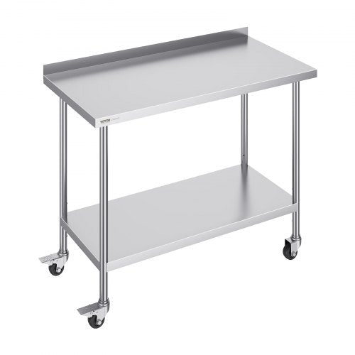 24 x 48 x 40 tums arbetsbord i rostfritt stål, kommersiellt arbetsbord för matlagning med hjul, kraftigt arbetsbord för matlagning, arbetsbord i metall med justerbar höjd för restaurang, hem och hotell