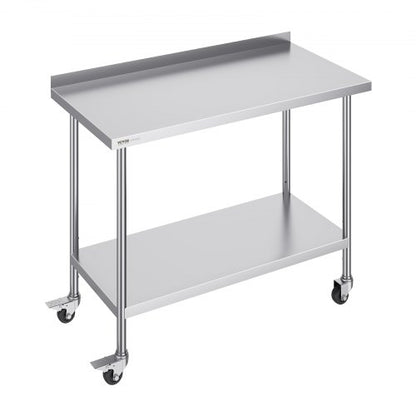 24 x 48 x 40 tums arbetsbord i rostfritt stål, kommersiellt arbetsbord för matlagning med hjul, kraftigt arbetsbord för matlagning, arbetsbord i metall med justerbar höjd för restaurang, hem och hotell