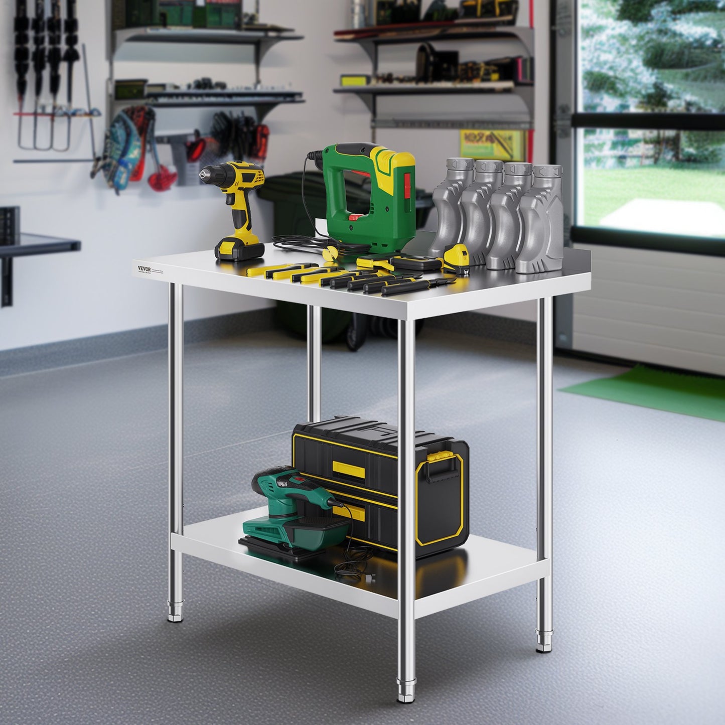 24 x 36 x 36 tums arbetsbord i rostfritt stål, kommersiellt arbetsbord för matlagning. Kraftigt arbetsbord för matlagning, arbetsbord i metall med justerbar höjd för restaurang, hem och hotell.