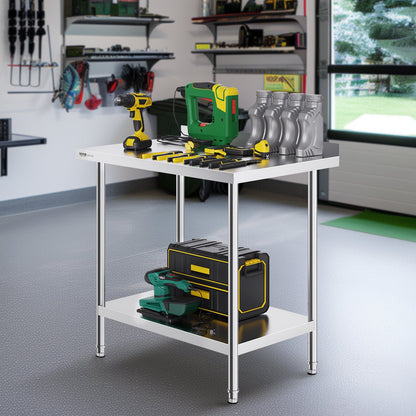 24 x 36 x 36 tums arbetsbord i rostfritt stål, kommersiellt arbetsbord för matlagning. Kraftigt arbetsbord för matlagning, arbetsbord i metall med justerbar höjd för restaurang, hem och hotell.