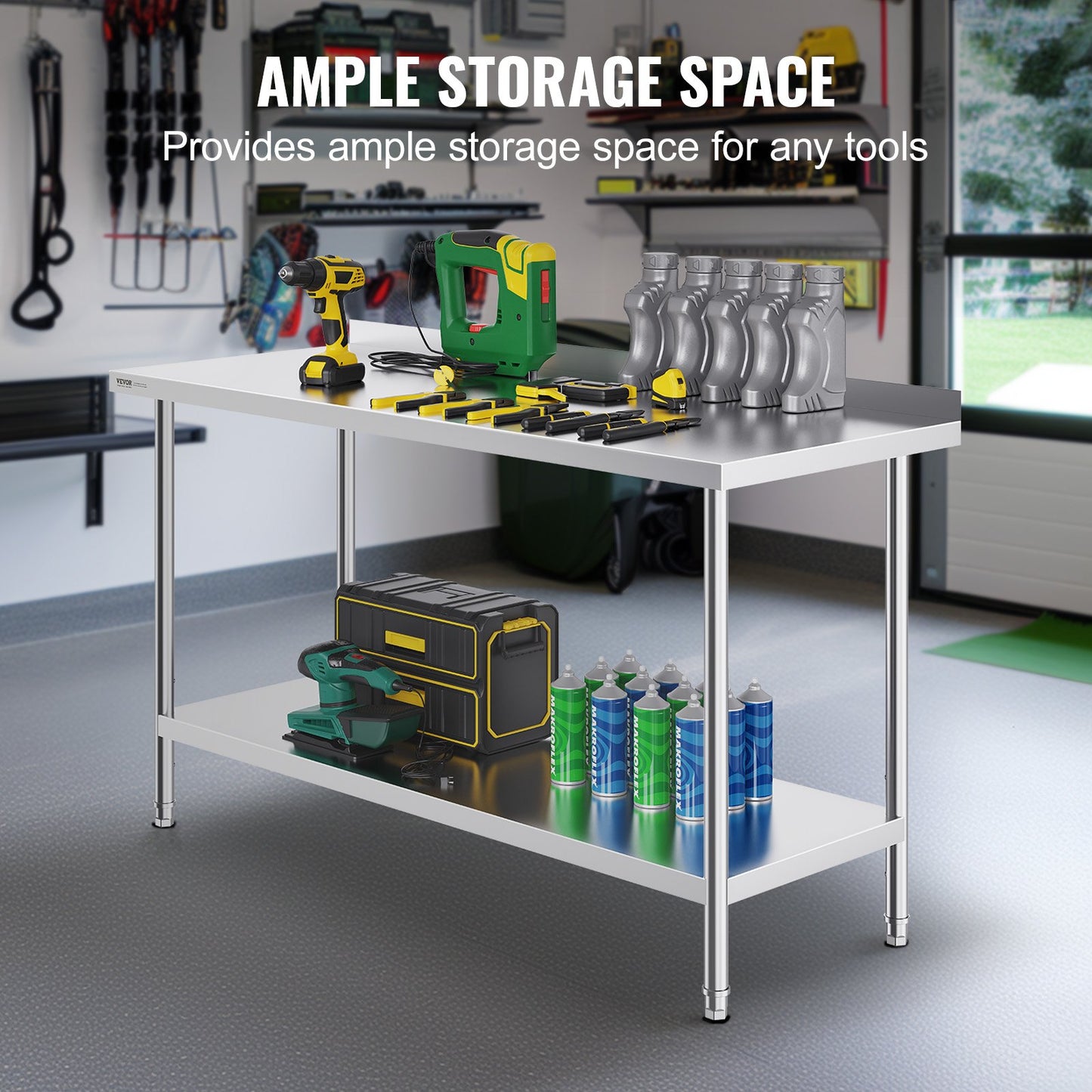 24 x 60 x 36 tums arbetsbord i rostfritt stål, kommersiellt arbetsbord för matlagning, kraftigt arbetsbord för matlagning, arbetsbord i metall med justerbar höjd för restaurang, hem och hotell