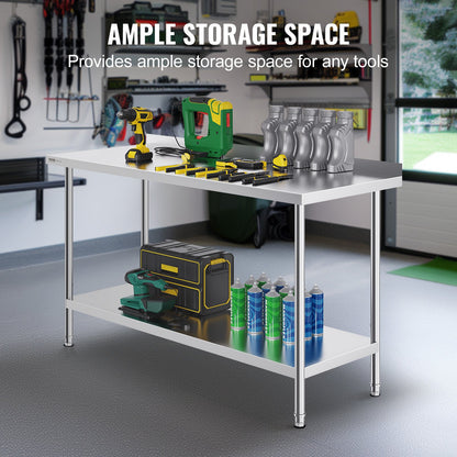 24 x 60 x 36 tums arbetsbord i rostfritt stål, kommersiellt arbetsbord för matlagning, kraftigt arbetsbord för matlagning, arbetsbord i metall med justerbar höjd för restaurang, hem och hotell