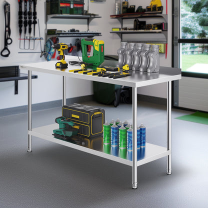 24 x 60 x 36 tums arbetsbord i rostfritt stål, kommersiellt arbetsbord för matlagning, kraftigt arbetsbord för matlagning, arbetsbord i metall med justerbar höjd för restaurang, hem och hotell