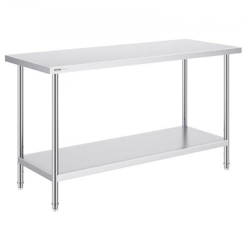 Stainless Steel Prep Table, 24 x 60 x 34 Inch, Heavy Duty Metal Worktable with 3 Adjustable Height Levels, Commercial Workstation for Kitchen Garage Restaurant Backyard