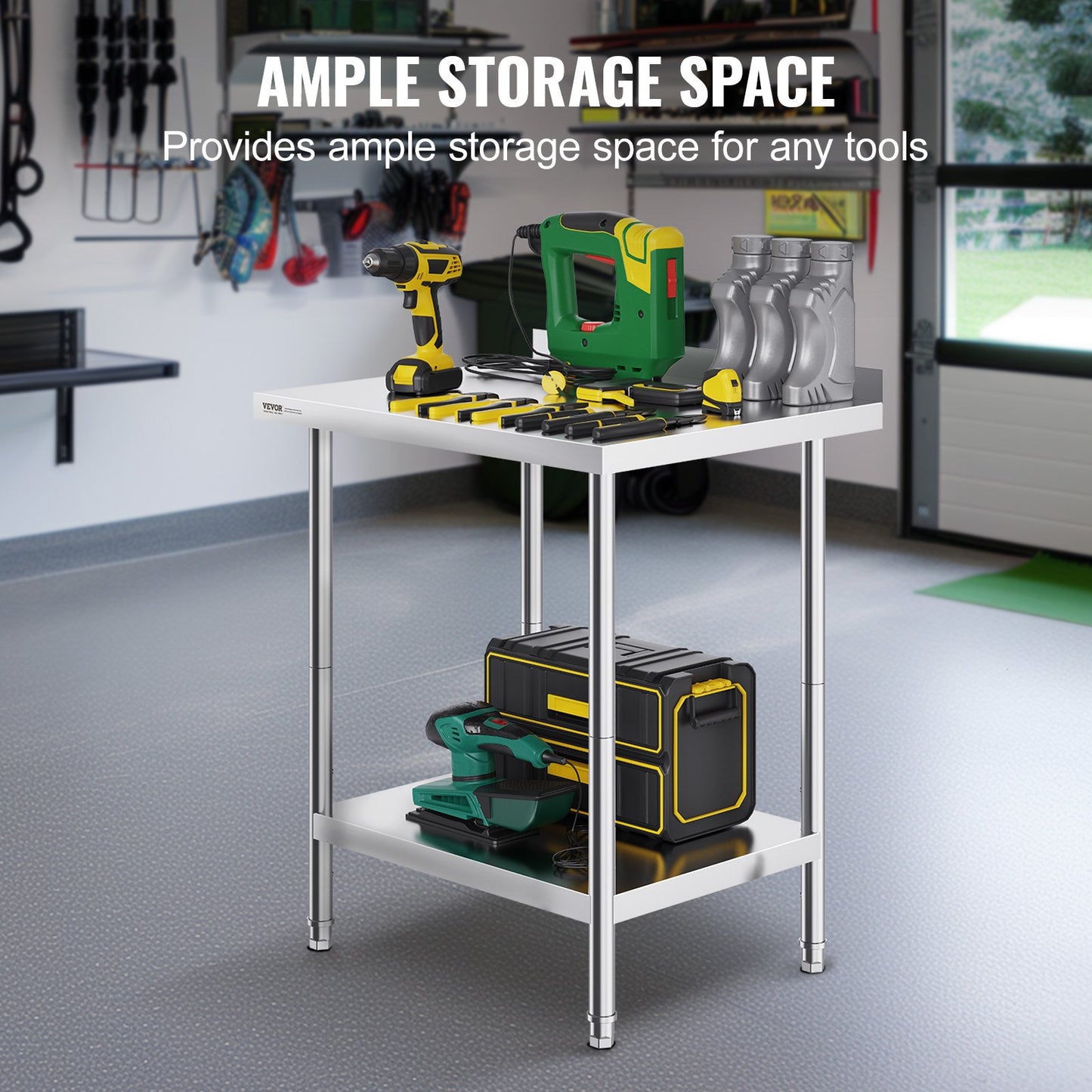 24 x 30 x 36 Inch Stainless Steel Work Table, Commercial Food Prep Worktable Heavy Duty Prep Worktable, Metal Work Table with Adjustable Height for Restaurant, Home and Hotel