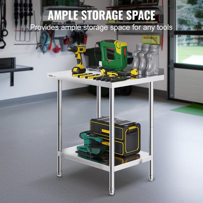 24 x 30 x 36 Inch Stainless Steel Work Table, Commercial Food Prep Worktable Heavy Duty Prep Worktable, Metal Work Table with Adjustable Height for Restaurant, Home and Hotel