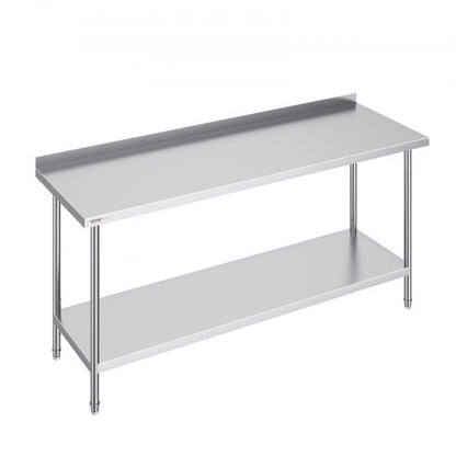 24 x 72 x 36 Inch Stainless Steel Work Table, Commercial Food Prep Worktable Heavy Duty Prep Worktable, Metal Work Table with Adjustable Height for Restaurant, Home and Hotel