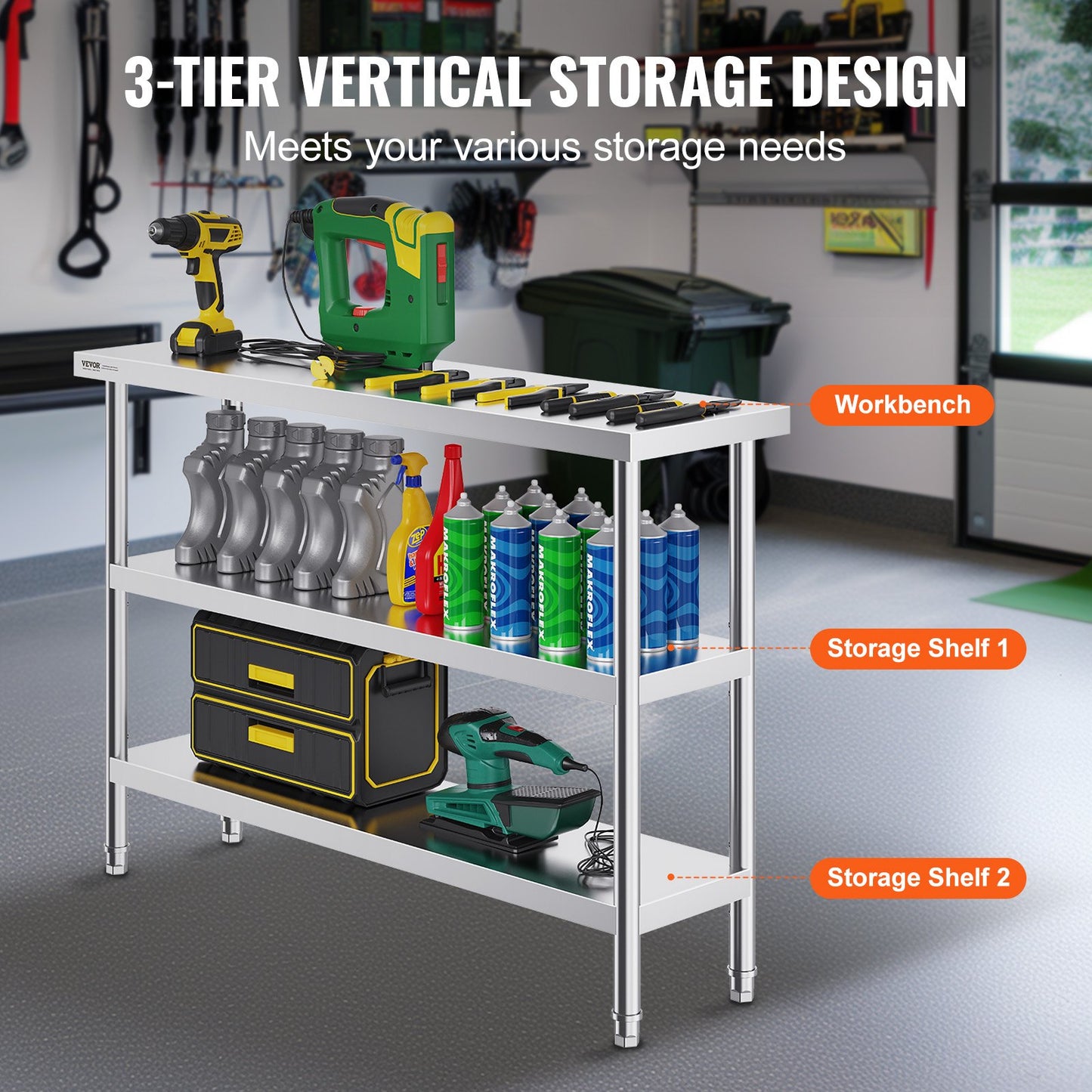 Rostfritt stål matlagningsbord kommersiellt kök arbetsbord 35,6x121,9 cm