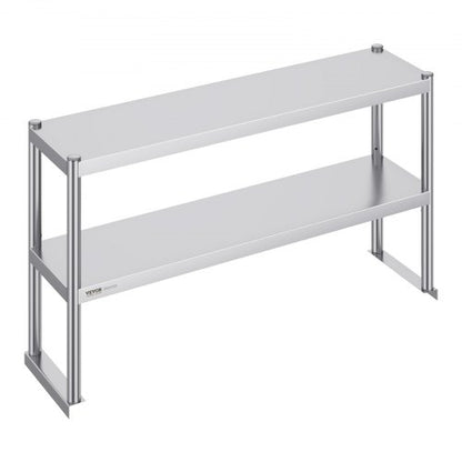 Double Overshelf, Double Tier Stainless Steel Overshelf, 12 x 48 Inch Double Deck Overshelf, Height Adjustable Overshelf Prep Work Table for Kitchen, Restaurant and Workshop