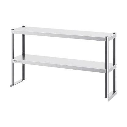 Double Overshelf, Double Tier Stainless Steel Overshelf, 12 x 48 Inch Double Deck Overshelf, Height Adjustable Overshelf Prep Work Table for Kitchen, Restaurant and Workshop