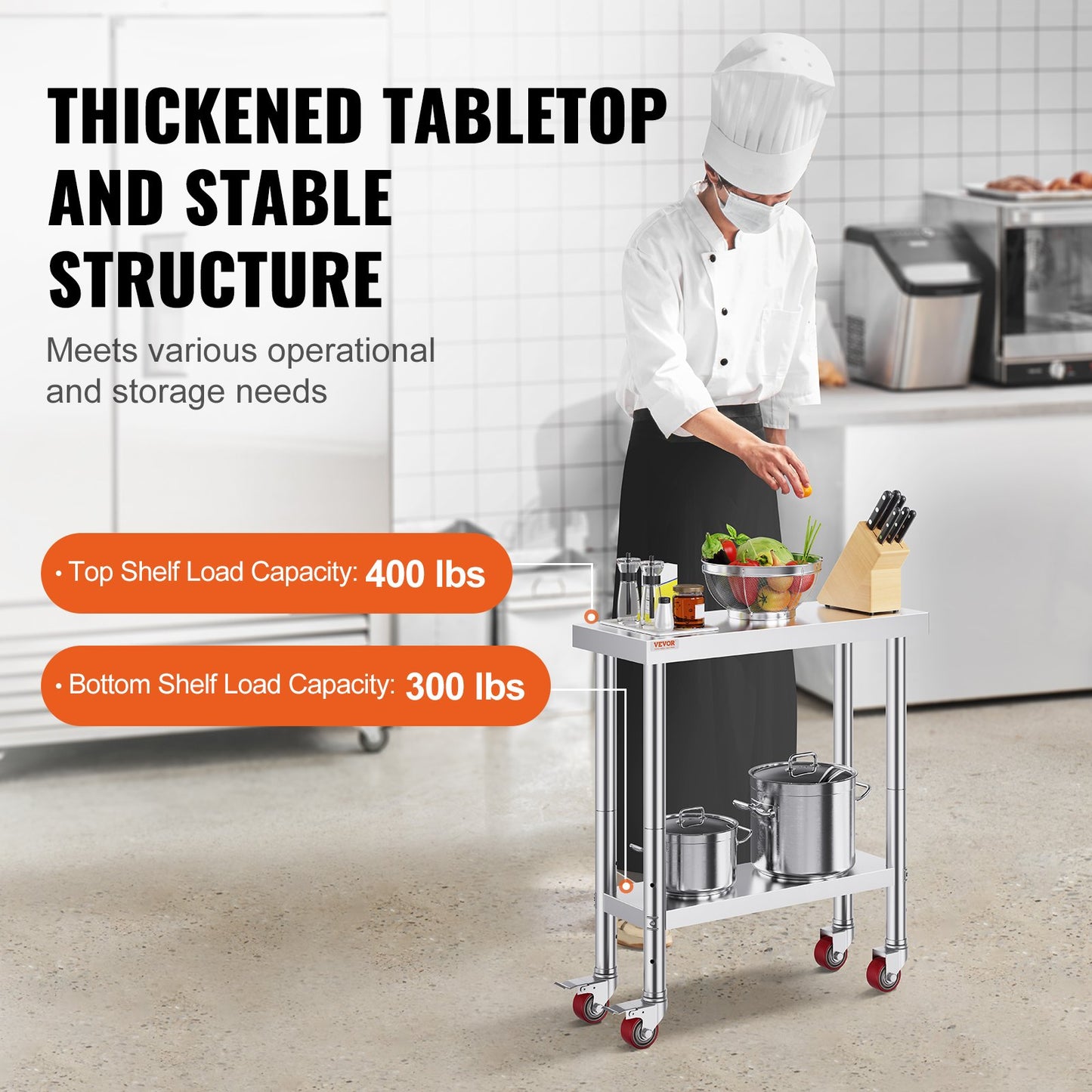 Stainless Steel Catering Work Table 30x12 Inch Commercial Kitchen Table with 4 Wheels Commercial Food Prep Workbench with Flexible Adjustment Shelf for Kitchen Prep Table