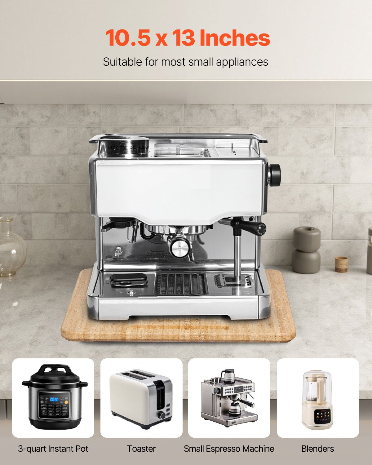 Apparatglidare, liten 10,5 x 13 tum, rullande glidbricka med gummihjul och ihåligt handtag, lätt att rengöra, rullande bricka för kaffebryggare, köksbänkskiva, naturligt trä