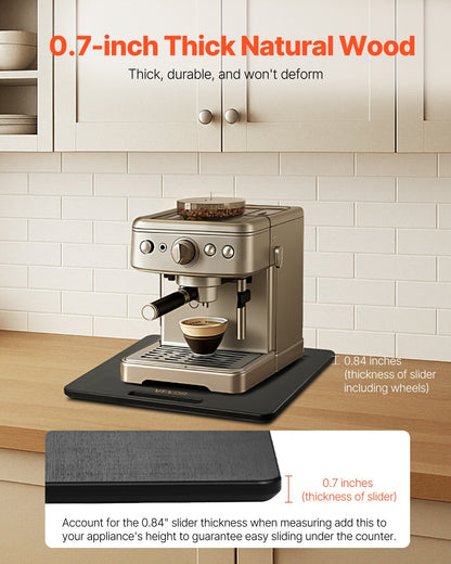 Apparatglidare, medelstor 13 x 16 tum, rullande glidbricka med tysta gummihjul och ihåligt handtag, lätt att rengöra, rullande bricka för kaffebryggare, köksbänkskiva, svart