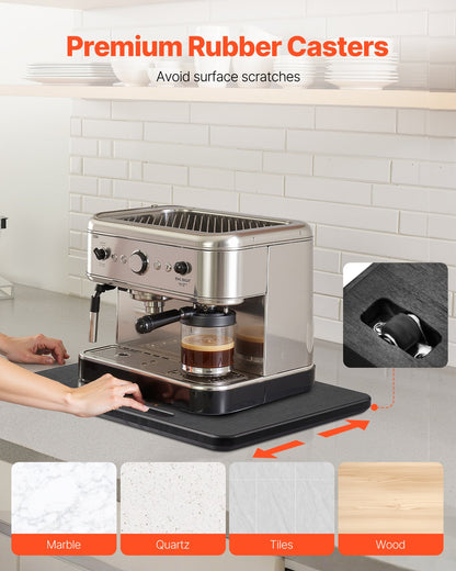 Apparatglidare, medelstor 13 x 16 tum, rullande glidbricka med tysta gummihjul och ihåligt handtag, lätt att rengöra, rullande bricka för kaffebryggare, köksbänkskiva, svart