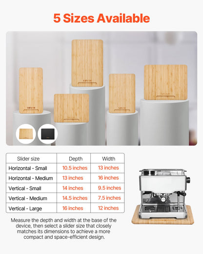 Apparatglidare, medelstor 13 x 16 tum, rullande glidbricka med gummihjul och ihåligt handtag, lätt att rengöra, rullande bricka för kaffebryggare, köksbänkskiva, naturträ