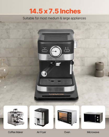 Apparatglidare, medelstor 14,5 x 7,5 tum, rullande glidbricka med tysta gummihjul och ihåligt handtag, lätt att rengöra, rullande bricka för kaffebryggare, köksbänkskiva, svart