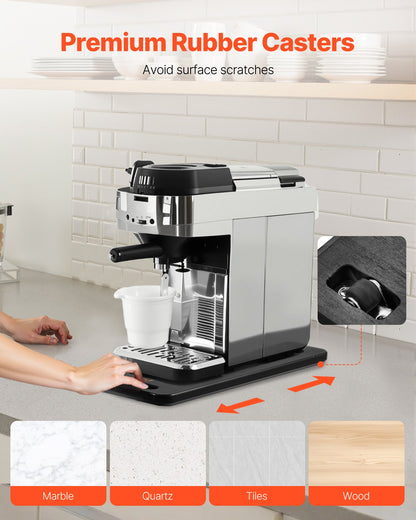 Apparatglidare, medelstor 14,5 x 7,5 tum, rullande glidbricka med tysta gummihjul och ihåligt handtag, lätt att rengöra, rullande bricka för kaffebryggare, köksbänkskiva, svart