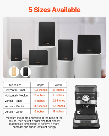Apparatglidare, medelstor 14,5 x 7,5 tum, rullande glidbricka med tysta gummihjul och ihåligt handtag, lätt att rengöra, rullande bricka för kaffebryggare, köksbänkskiva, svart