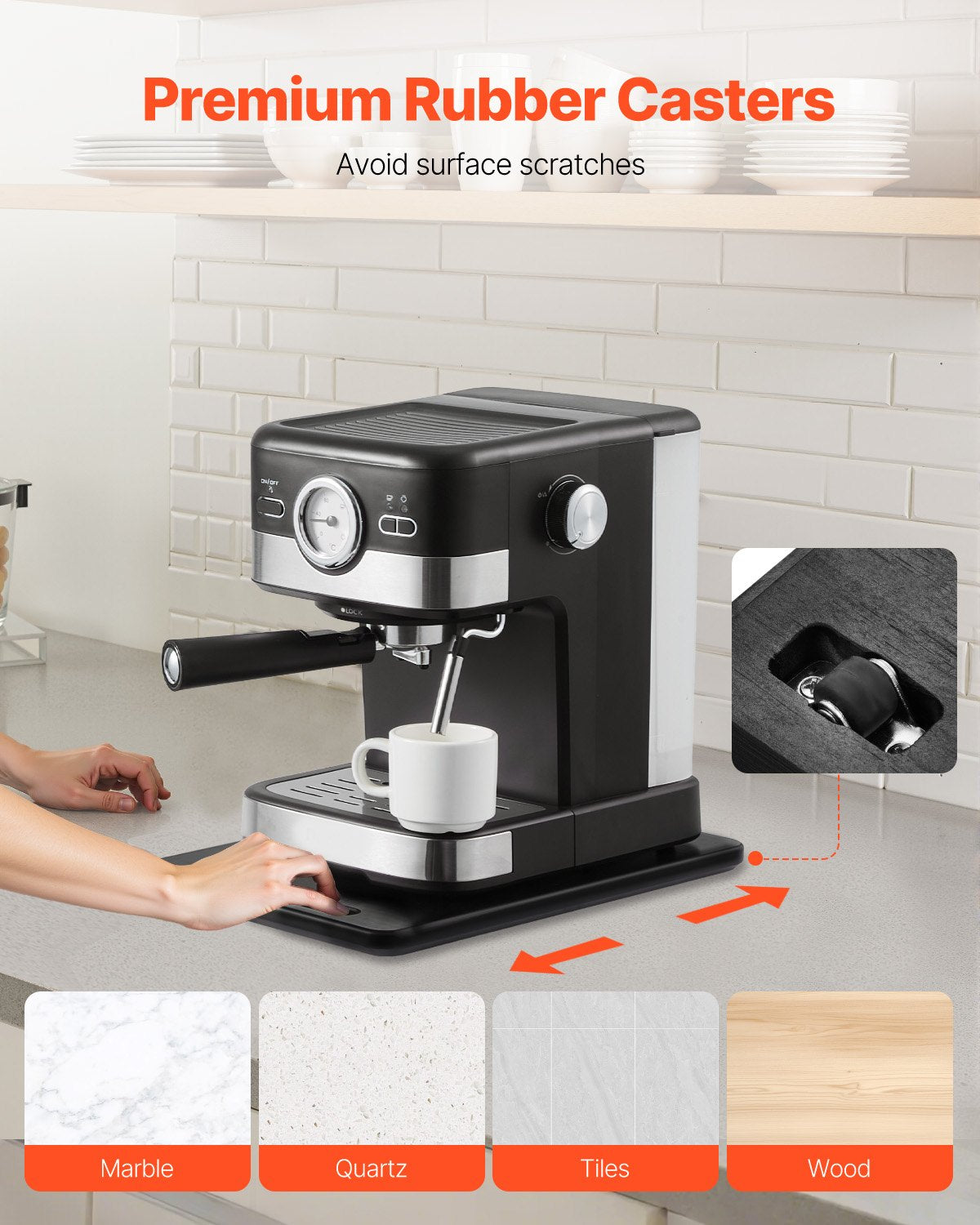 Appliance Slider, Small 14 x 9.5-inch, Rolling Sliding Tray with Silent Rubber Wheels & Hollow Handle, Easy to Clean, Appliance Rolling Tray for Coffee Maker, Kitchen Countertop, Black