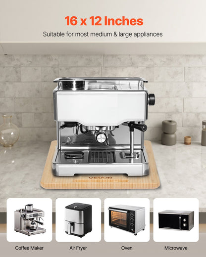 Apparatglidare, stor 16 x 12 tum, rullande glidbricka med gummihjul och ihåligt handtag, lätt att rengöra, rullande bricka för kaffebryggare, köksbänkskiva, naturträ