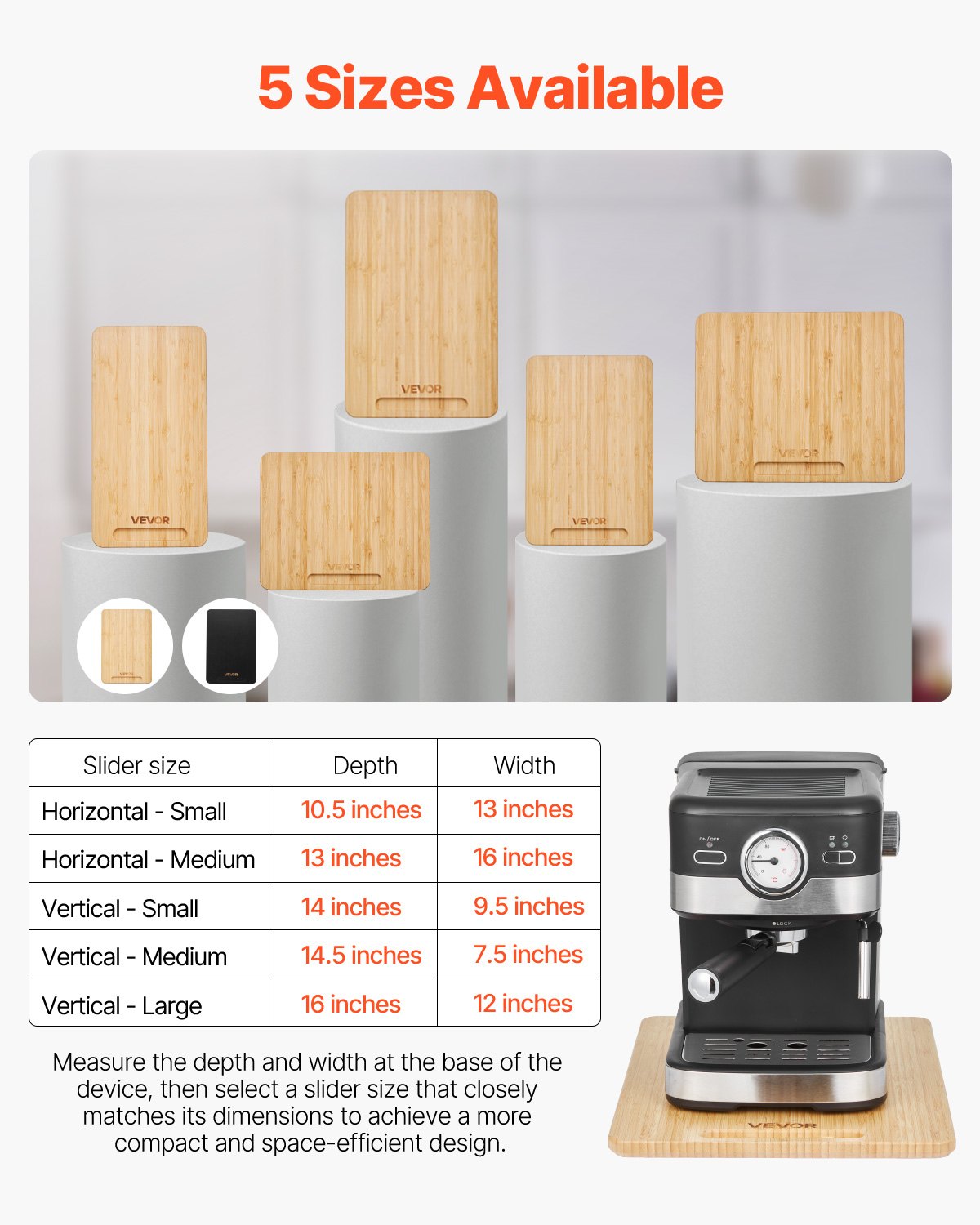 Apparatglidare, stor 16 x 12 tum, rullande glidbricka med gummihjul och ihåligt handtag, lätt att rengöra, rullande bricka för kaffebryggare, köksbänkskiva, naturträ