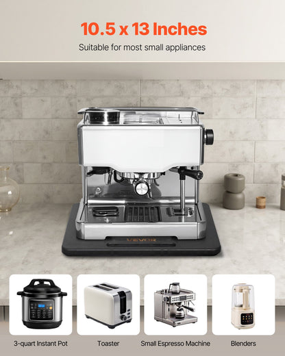 Apparatglidare, liten 10,5 x 13 tum, rullande glidbricka med tysta gummihjul och ihåligt handtag, lätt att rengöra, rullande bricka för kaffebryggare, köksbänkskiva, svart