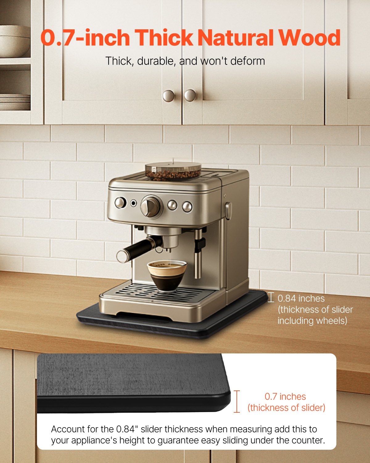 Apparatglidare, liten 10,5 x 13 tum, rullande glidbricka med tysta gummihjul och ihåligt handtag, lätt att rengöra, rullande bricka för kaffebryggare, köksbänkskiva, svart