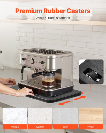 Apparatglidare, liten 10,5 x 13 tum, rullande glidbricka med tysta gummihjul och ihåligt handtag, lätt att rengöra, rullande bricka för kaffebryggare, köksbänkskiva, svart