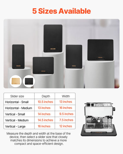 Apparatglidare, liten 10,5 x 13 tum, rullande glidbricka med tysta gummihjul och ihåligt handtag, lätt att rengöra, rullande bricka för kaffebryggare, köksbänkskiva, svart