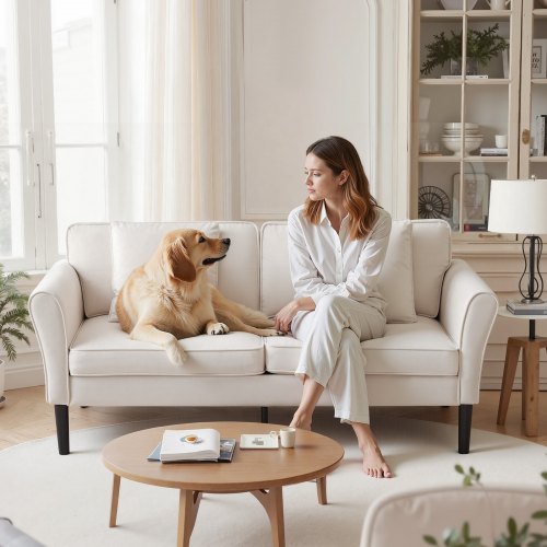 Loveseat Sofa, 176 cm Small Sofa Couch for Living Room, Velvet Fabric 2-Seats Couch with Sinuous Spring, Soft Cushions and Sturdy Frame, Comfy Loveseat for Bedroom, Office or Apartment, White