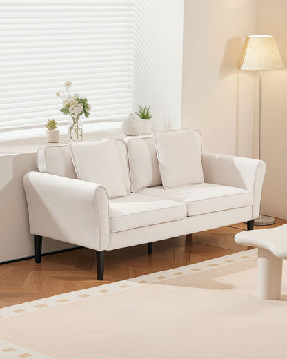 Loveseat Sofa, 176 cm Small Sofa Couch for Living Room, Velvet Fabric 2-Seats Couch with Sinuous Spring, Soft Cushions and Sturdy Frame, Comfy Loveseat for Bedroom, Office or Apartment, White