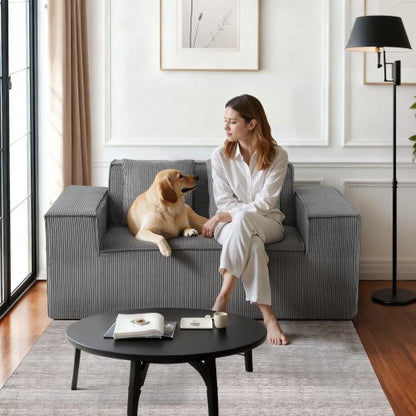 Loveseat Sofa, 160 cm 2-Seats Couch for Living Room, Modern Small Corduroy Couch with Pocket Springs, Soft Cushions, Comfy Loveseat for Bedroom, Office or Apartment, No Assembly Required, Gray