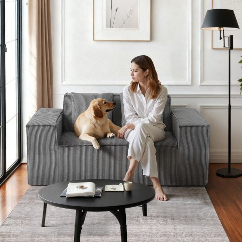 Loveseat Sofa, 160 cm 2-Seats Couch for Living Room, Modern Small Corduroy Couch with Pocket Springs, Soft Cushions, Comfy Loveseat for Bedroom, Office or Apartment, No Assembly Required, Gray