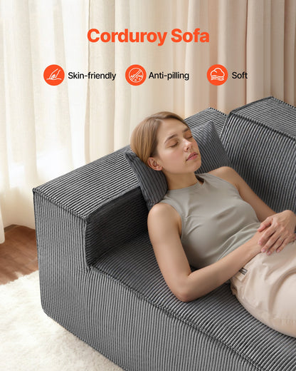 Loveseat Sofa, 160 cm 2-Seats Couch for Living Room, Modern Small Corduroy Couch with Pocket Springs, Soft Cushions, Comfy Loveseat for Bedroom, Office or Apartment, No Assembly Required, Gray