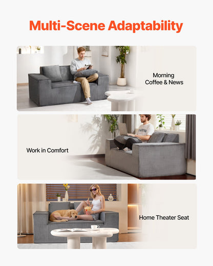 Loveseat Sofa, 160 cm 2-Seats Couch for Living Room, Modern Small Corduroy Couch with Pocket Springs, Soft Cushions, Comfy Loveseat for Bedroom, Office or Apartment, No Assembly Required, Gray