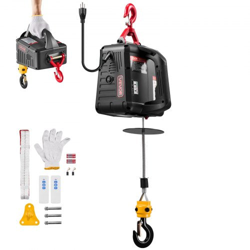 2-in-1 Electric Hoist Winch, 500 kg Capacity, 1500W Portable Power Winch Crane, 7.6 m Lifting Height, 5 m/min with Manual and Wireless Remote Control for Factory, Warehouss, Garage