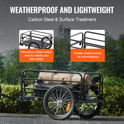 Bike Cargo Trailer, 72.5 kg Load Capacity, Heavy-Duty Bicycle Wagon Cart, Foldable Compact Storage & Quick Release with Universal Hitch, 40.6 cm Wheels, Safe Reflectors, Fits 558.8-711.2 mm Bike Wheels