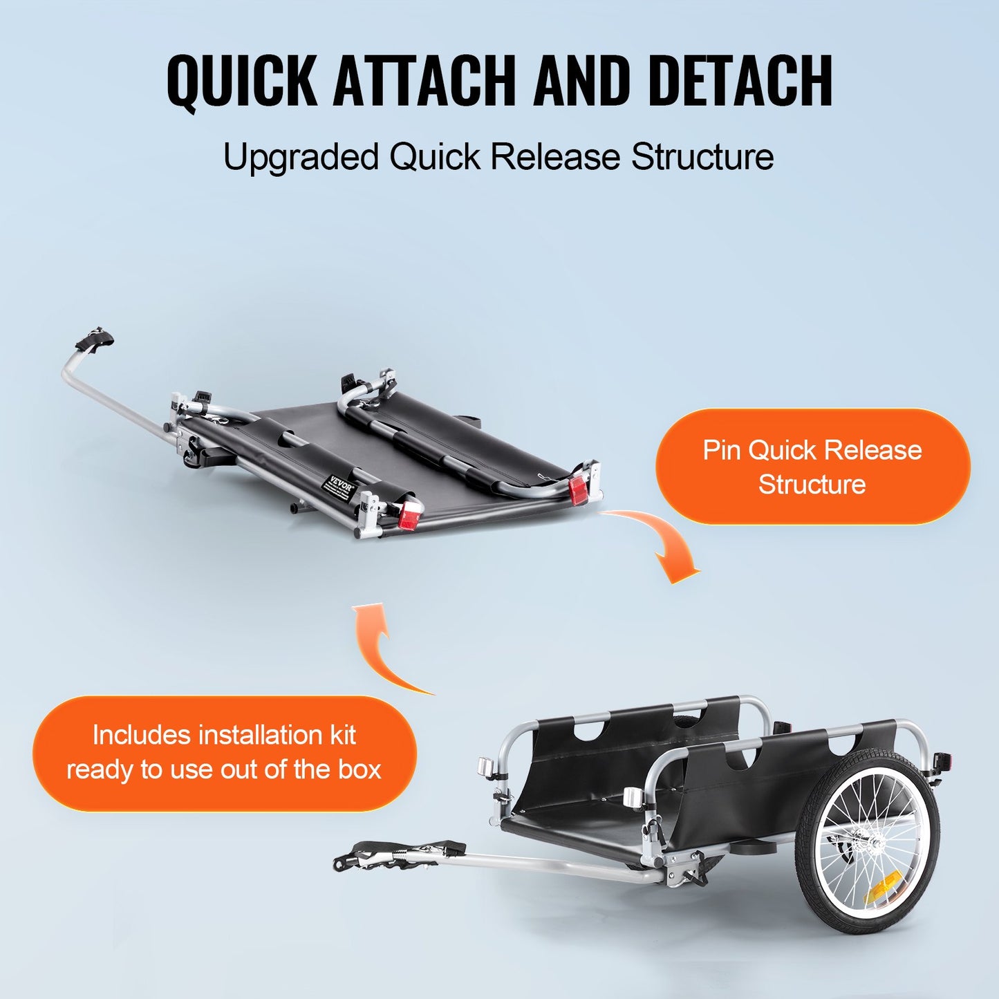 Bike Cargo Trailer, 100 lbs Load Capacity, Heavy-Duty Bicycle Wagon Cart, Foldable Compact Storage & Quick Release with Universal Hitch, 16" Wheels, Safe Reflectors, Fits 22"-28" Bike Wheels