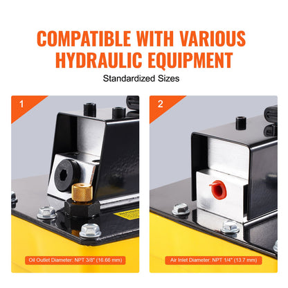 689 bar (10 000 PSI) lufthydraulisk pump, 2,3 l (0,61 gal) behållare, NPT 9,5 mm (3/8 tum) oljeutlopp, NPT 6,4 mm (1/4 tum) inlopp, plastlufthydraulisk pump med fjärrstyrt ställdon, för bilramsmaskin och hydraulpress