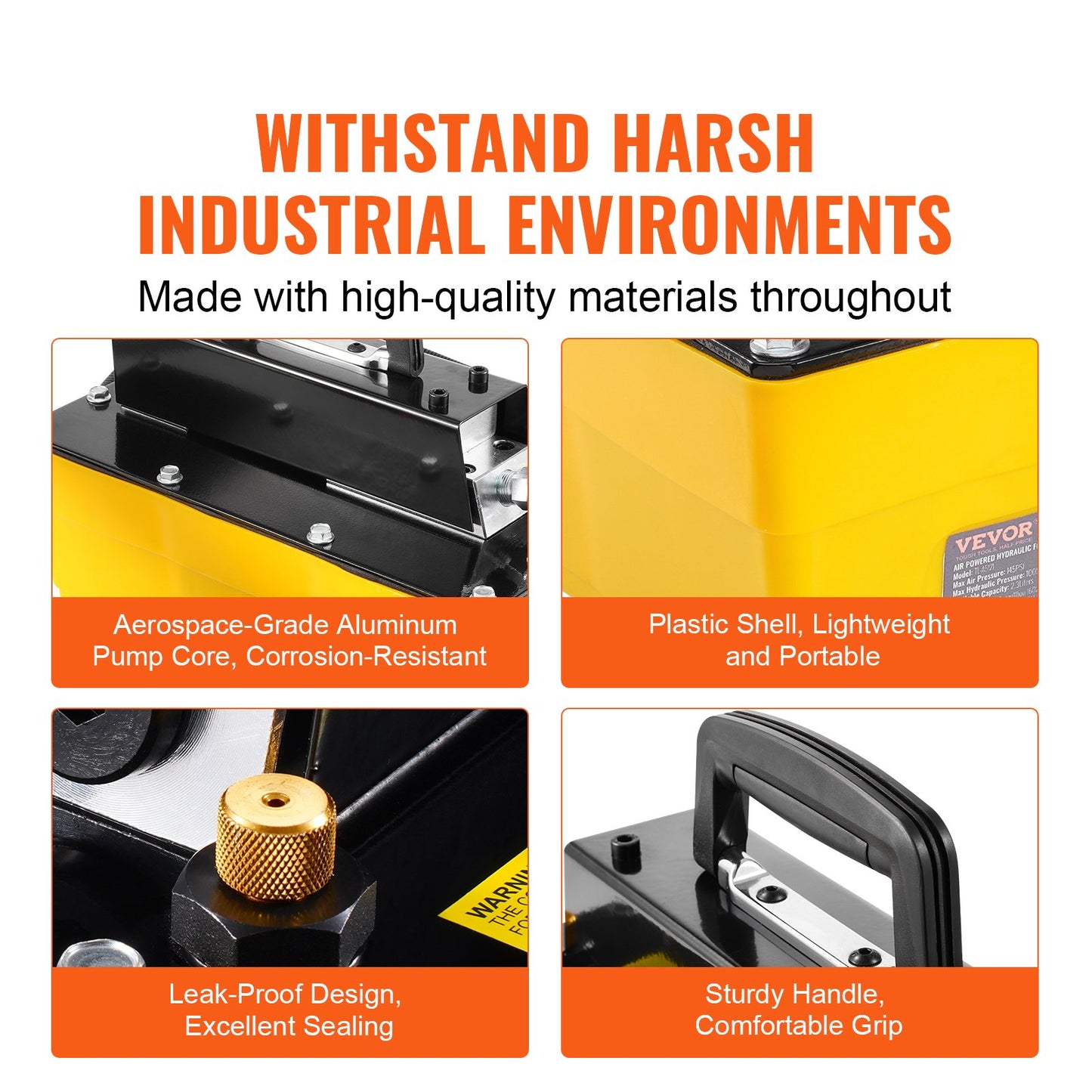 689 bar (10 000 PSI) lufthydraulisk pump, 2,3 l (0,61 gal) behållare, NPT 9,5 mm (3/8 tum) oljeutlopp, NPT 6,4 mm (1/4 tum) inlopp, plastlufthydraulisk pump med fjärrstyrt ställdon, för bilramsmaskin och hydraulpress