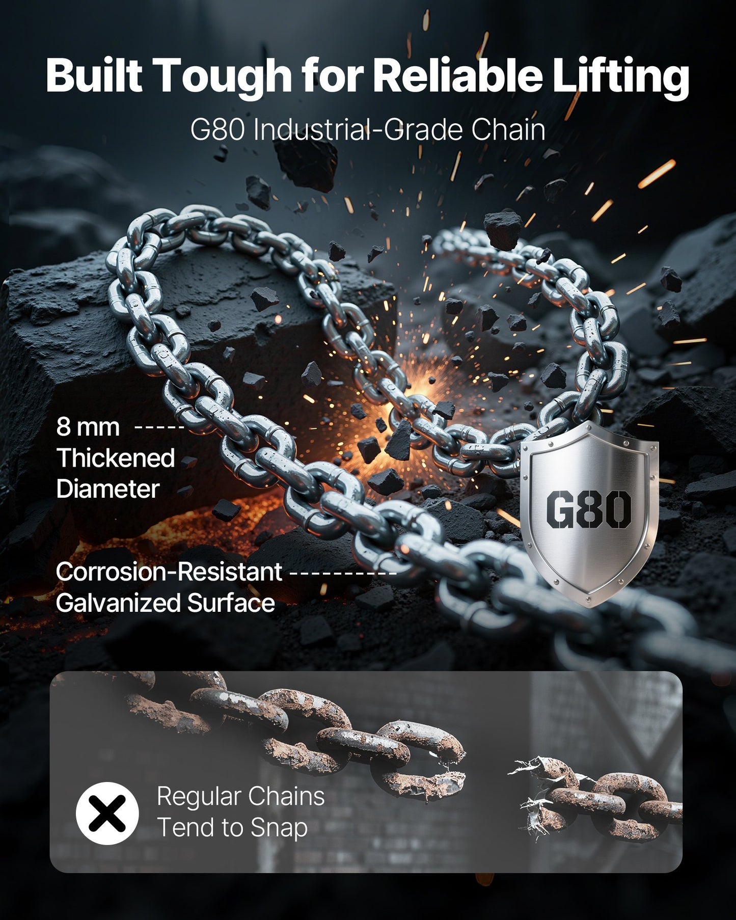 Manual Lever Chain Hoist, 1-1/2T 1500KG Capacity Heavy Duty Come Along, 3M Lift G80 Alloy Steel Chain With Dual Pawl Mechanical Brake, 360° Rotating Hooks, for Warehouse Construction Garage