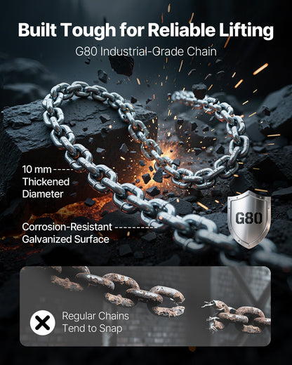 Manual Lever Chain Hoist, 3T 3000KG Capacity Heavy Duty Come Along, 6M Lift G80 Alloy Steel Chain With Dual Pawl Mechanical Brake, 360° Rotating Hooks, for Warehouse Construction Garage